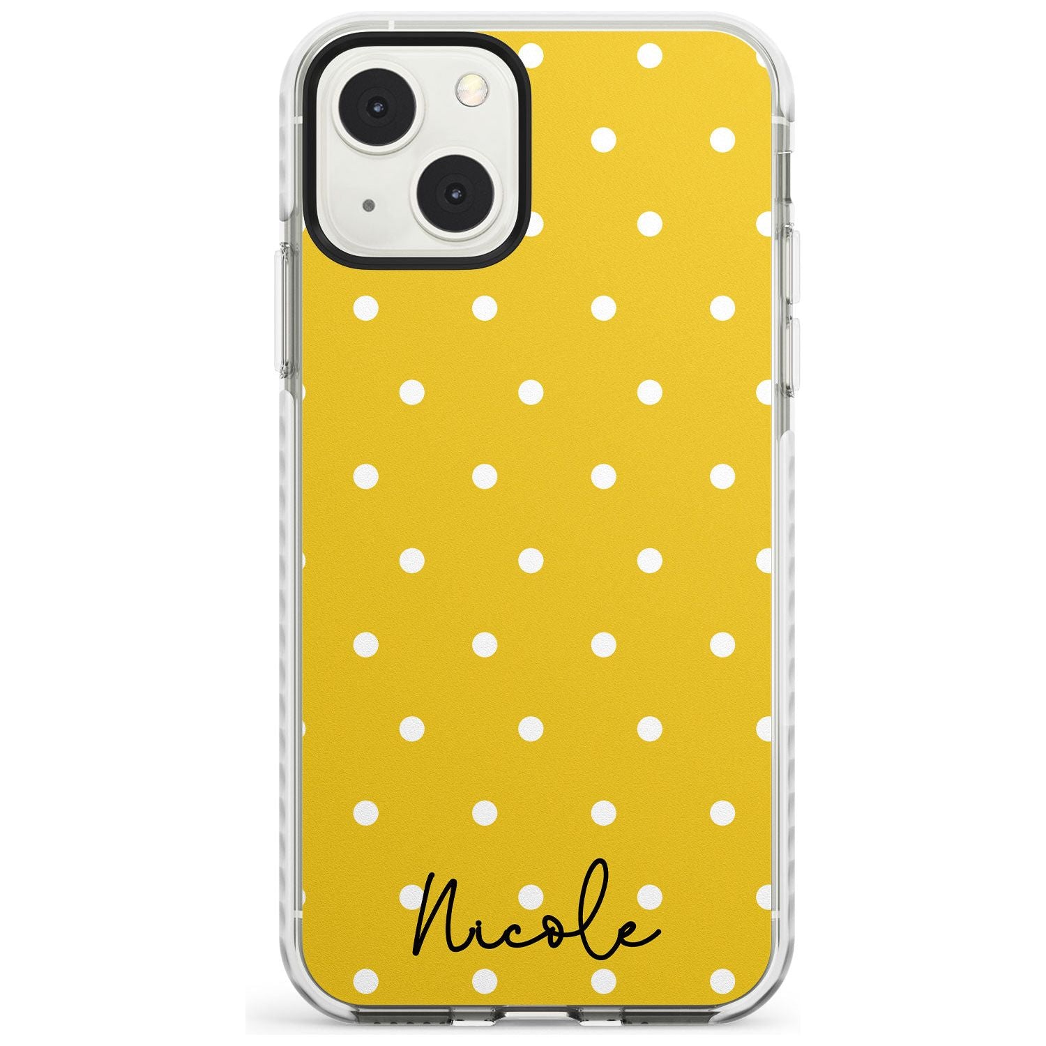 Personalised Yellow Polka Dot Custom Phone Case iPhone 13 Mini / Impact Case Blanc Space