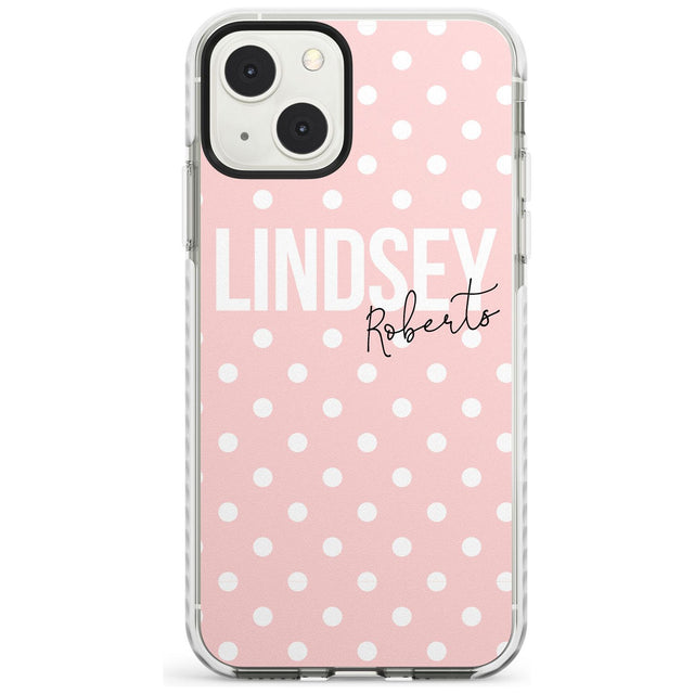 Personalised Pink Polka Custom Phone Case iPhone 13 Mini / Impact Case Blanc Space