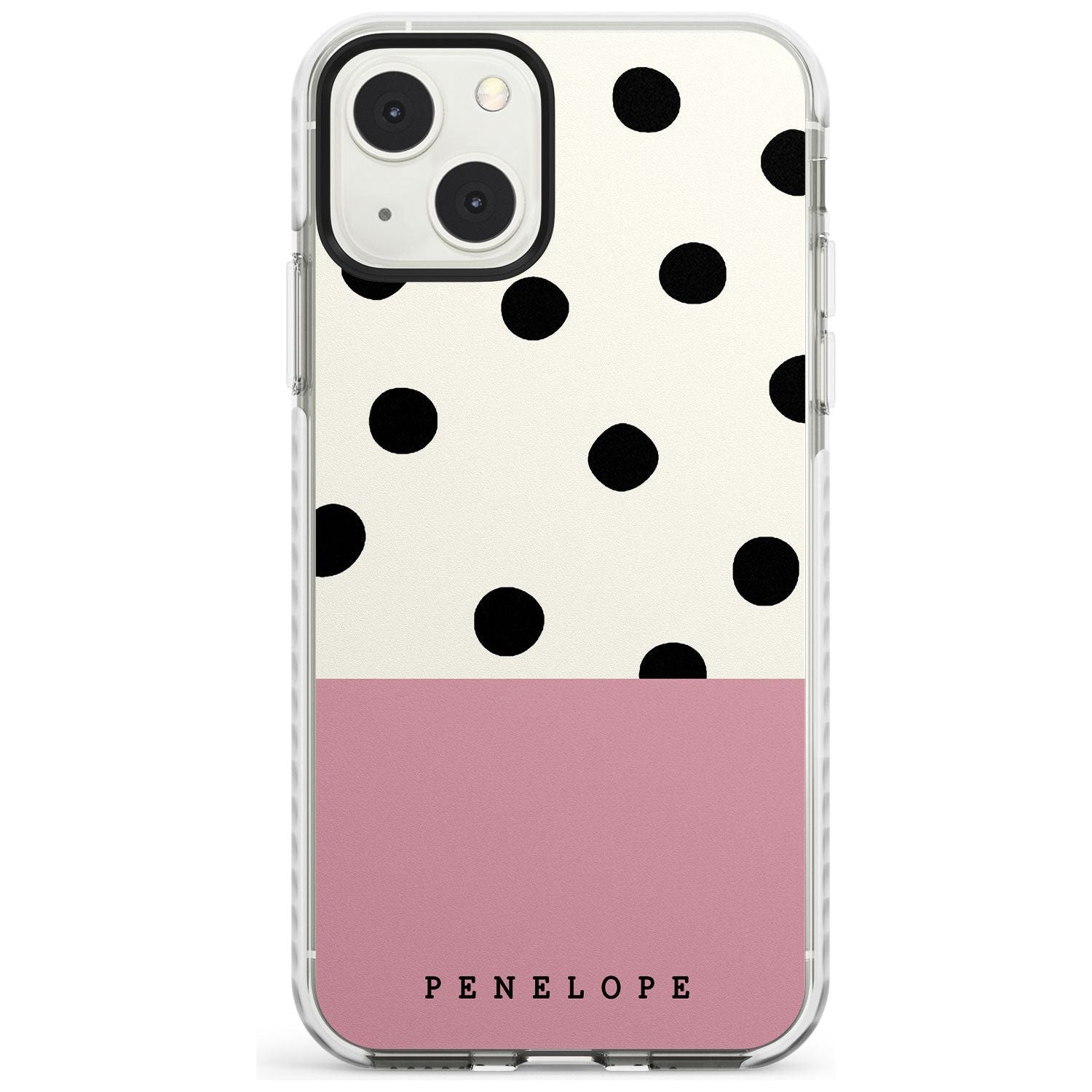Personalised Pink Border Polka Dot Custom Phone Case iPhone 13 Mini / Impact Case Blanc Space
