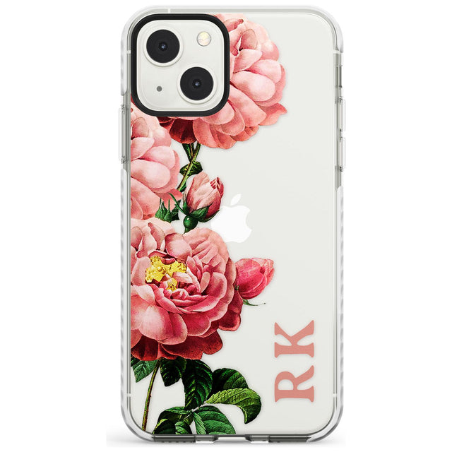 Personalised Clear Vintage Floral Pink Peonies Custom Phone Case iPhone 13 Mini / Impact Case Blanc Space