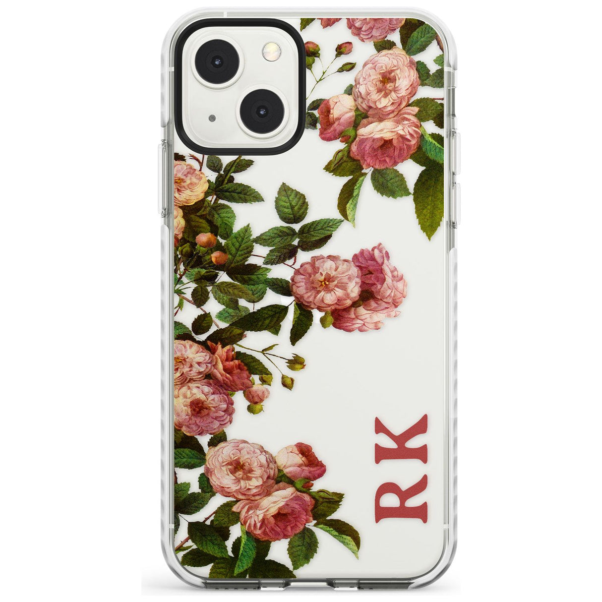Personalised Clear Vintage Floral Pink Garden Roses Custom Phone Case iPhone 13 Mini / Impact Case Blanc Space