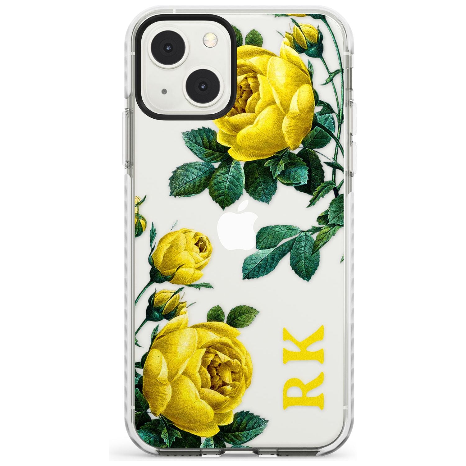 Personalised Clear Vintage Floral Yellow Roses Custom Phone Case iPhone 13 Mini / Impact Case Blanc Space