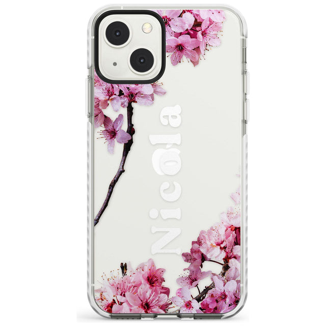 Personalised Cherry Blossoms with Text Custom Phone Case iPhone 13 Mini / Impact Case Blanc Space