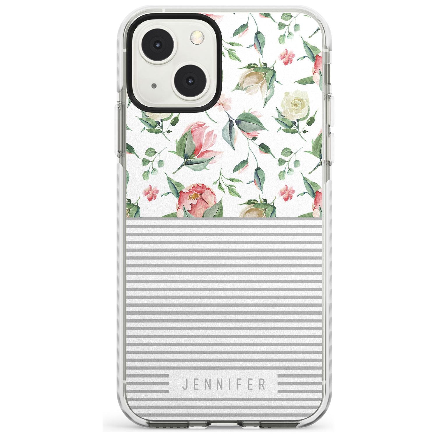 Personalised Light Floral Pattern & Stripes Custom Phone Case iPhone 13 Mini / Impact Case Blanc Space