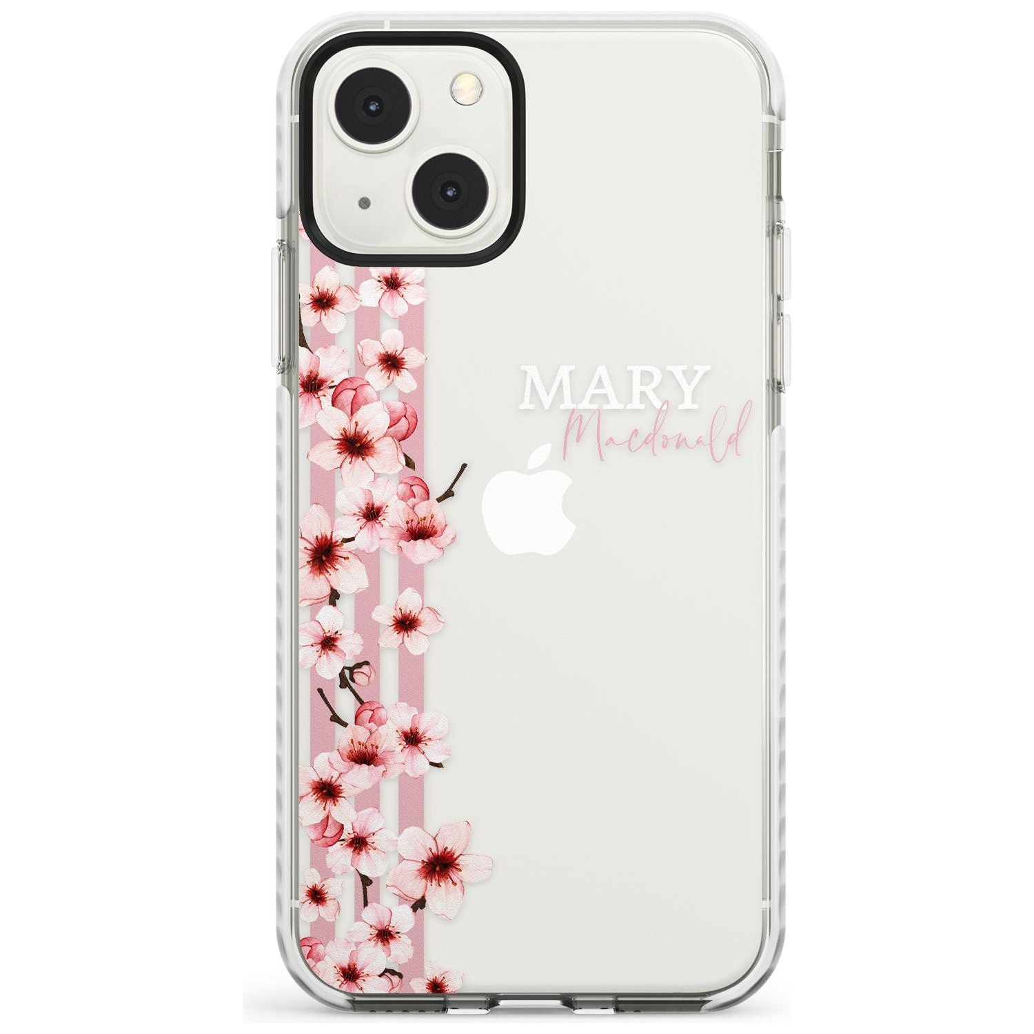 Personalised Cherry Blossoms & Stripes Custom Phone Case iPhone 13 Mini / Impact Case Blanc Space