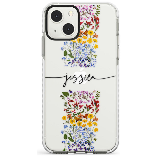 Personalised Wildflower Floral Stripe Personalised Custom Phone Case iPhone 13 Mini / Impact Case Blanc Space