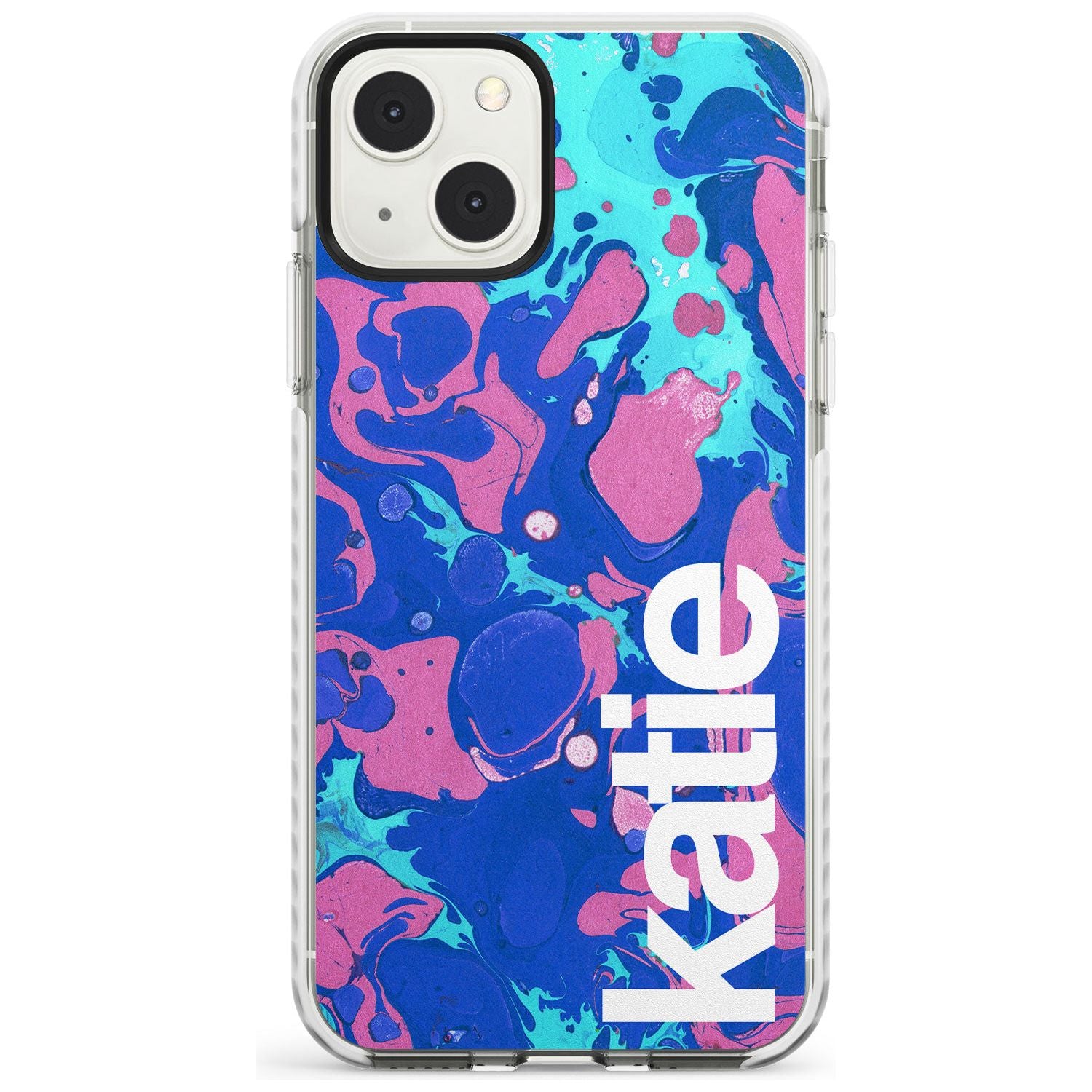 Personalised Navy, Turquoise + Purple - Marbled Custom Phone Case iPhone 13 Mini / Impact Case Blanc Space