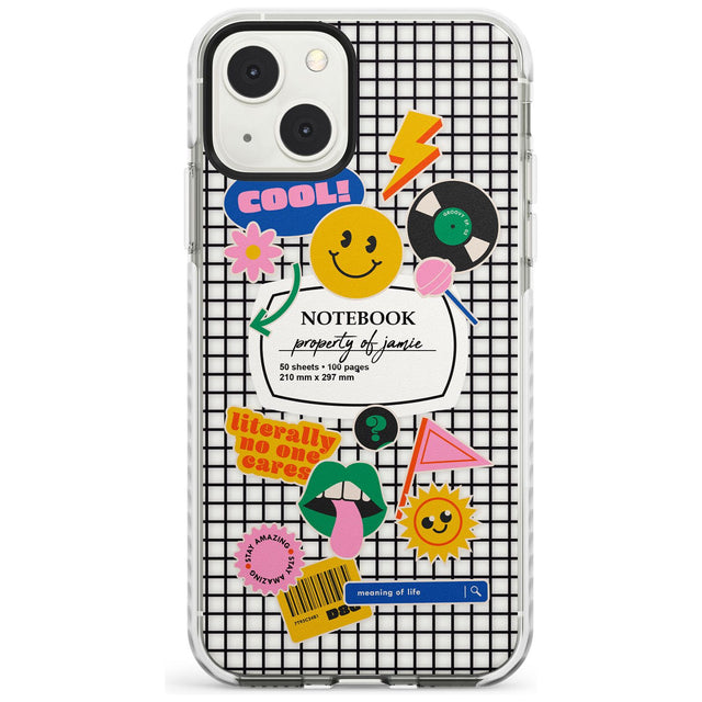 Personalised Sticker Mix on Grid Custom Phone Case iPhone 13 Mini / Impact Case Blanc Space