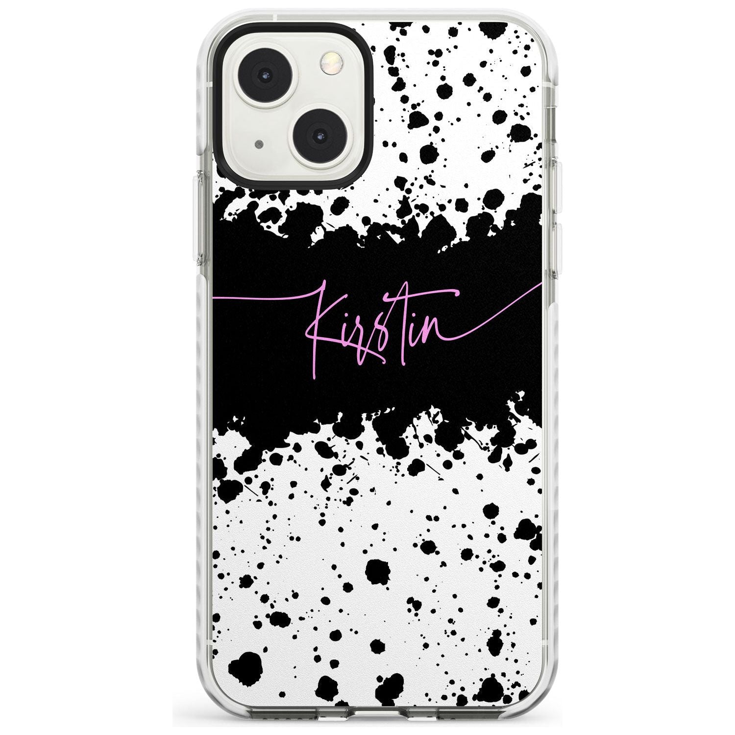 Personalised Black & White Paint Splatters Custom Phone Case iPhone 13 Mini / Impact Case Blanc Space