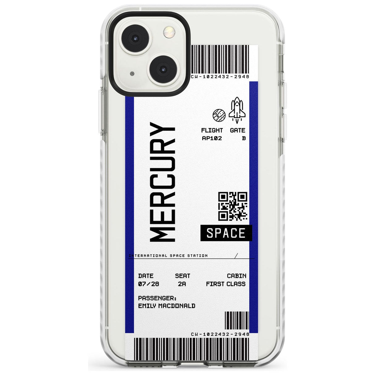 Personalised Mercury Space Travel Ticket Custom Phone Case iPhone 13 Mini / Impact Case Blanc Space
