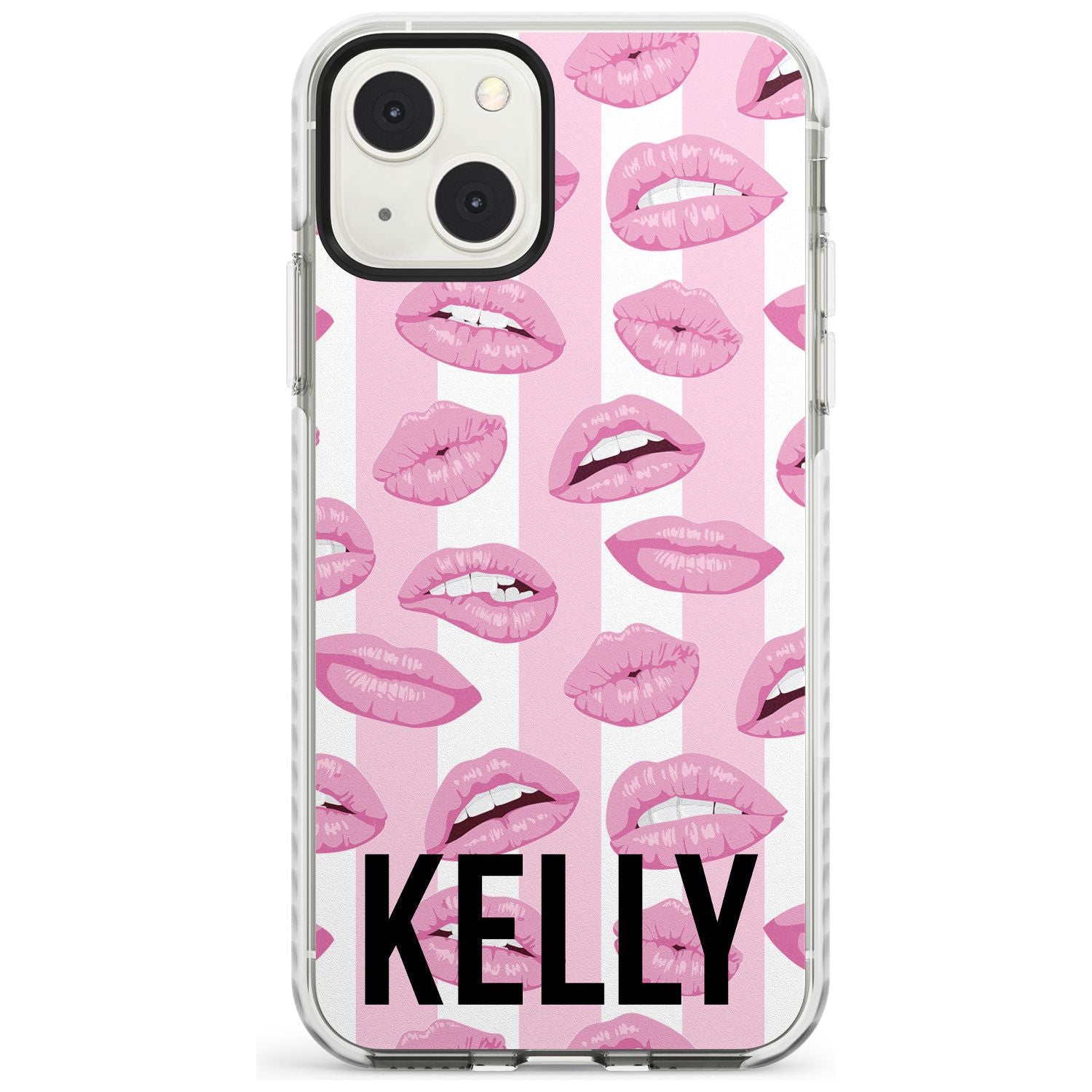 Personalised Pink Stripes & Lips Custom Phone Case iPhone 13 Mini / Impact Case Blanc Space