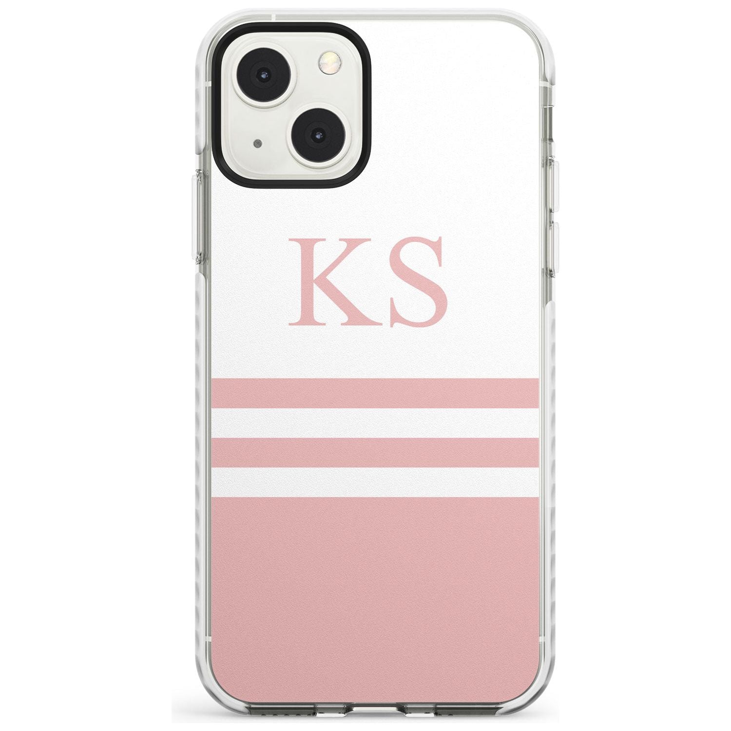 Personalised Minimal Pink Stripes & Initials Custom Phone Case iPhone 13 Mini / Impact Case Blanc Space
