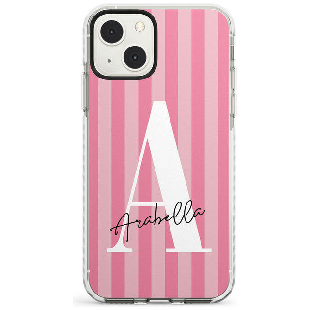 Personalised Pink on Pink Stripes Custom Phone Case iPhone 13 Mini / Impact Case Blanc Space