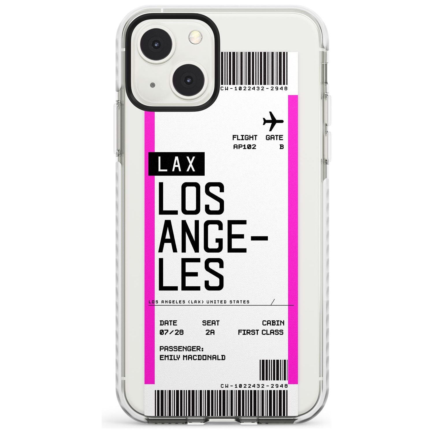 Personalised Los Angeles Boarding Pass Custom Phone Case iPhone 13 Mini / Impact Case Blanc Space