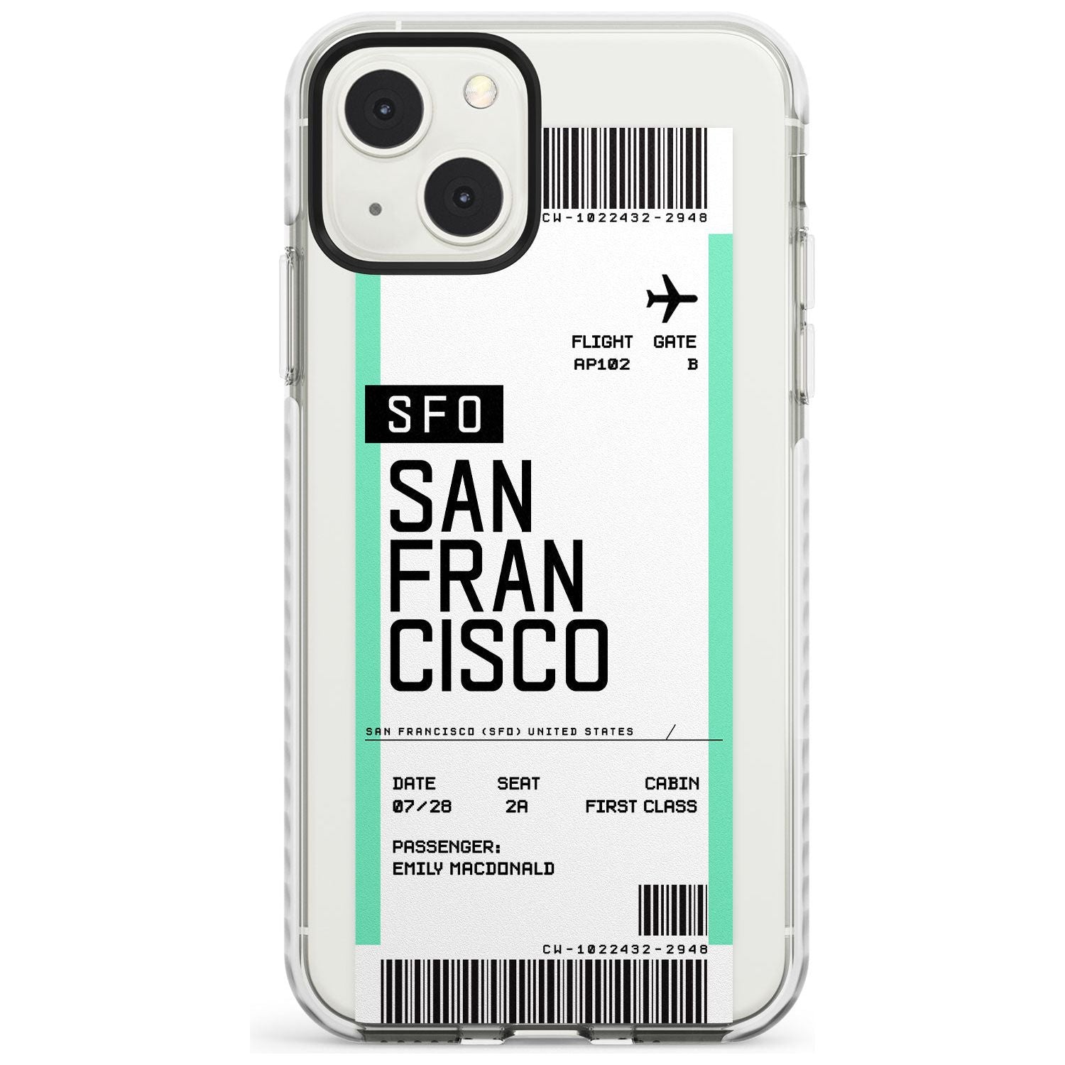 Personalised San Francisco Boarding Pass Custom Phone Case iPhone 13 Mini / Impact Case Blanc Space