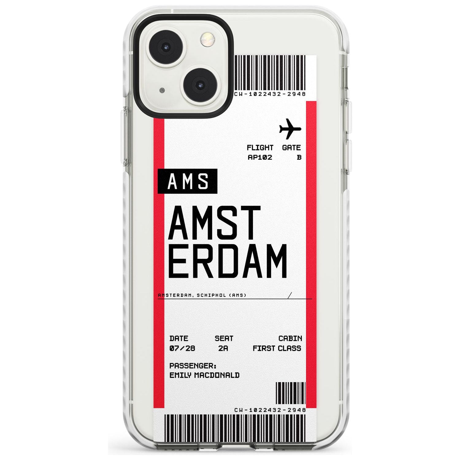 Personalised Amsterdam Boarding Pass Custom Phone Case iPhone 13 Mini / Impact Case Blanc Space