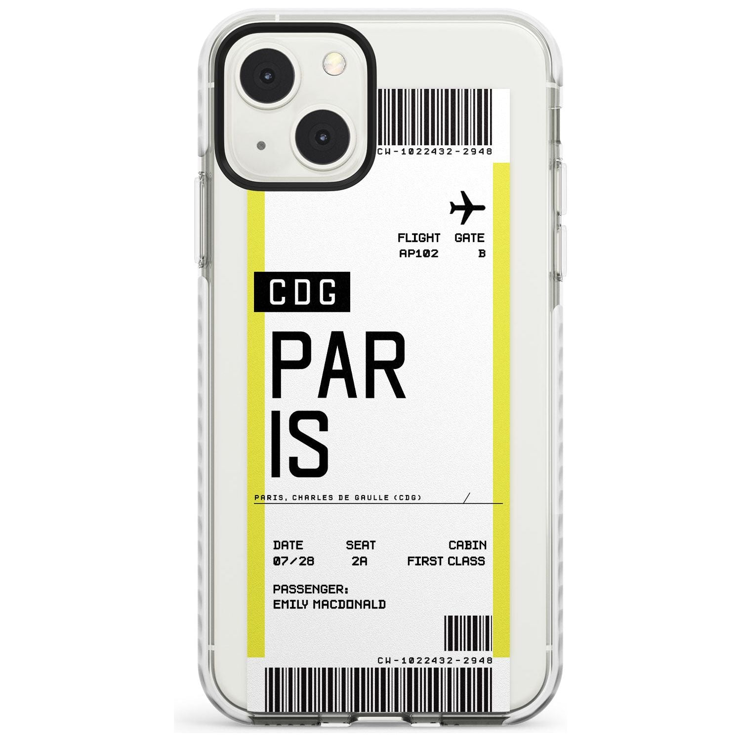 Personalised Paris Boarding Pass Custom Phone Case iPhone 13 Mini / Impact Case Blanc Space