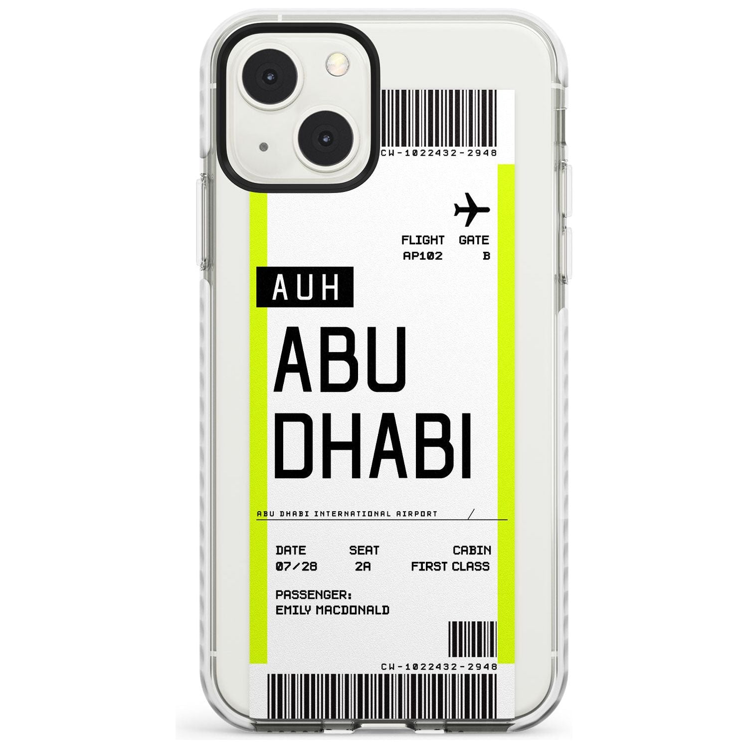 Personalised Abu Dhabi Boarding Pass Custom Phone Case iPhone 13 Mini / Impact Case Blanc Space