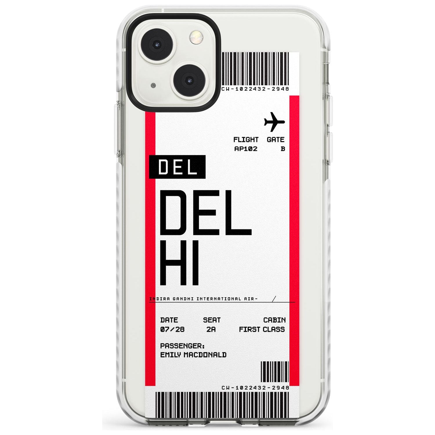 Personalised Delhi Boarding Pass Custom Phone Case iPhone 13 Mini / Impact Case Blanc Space