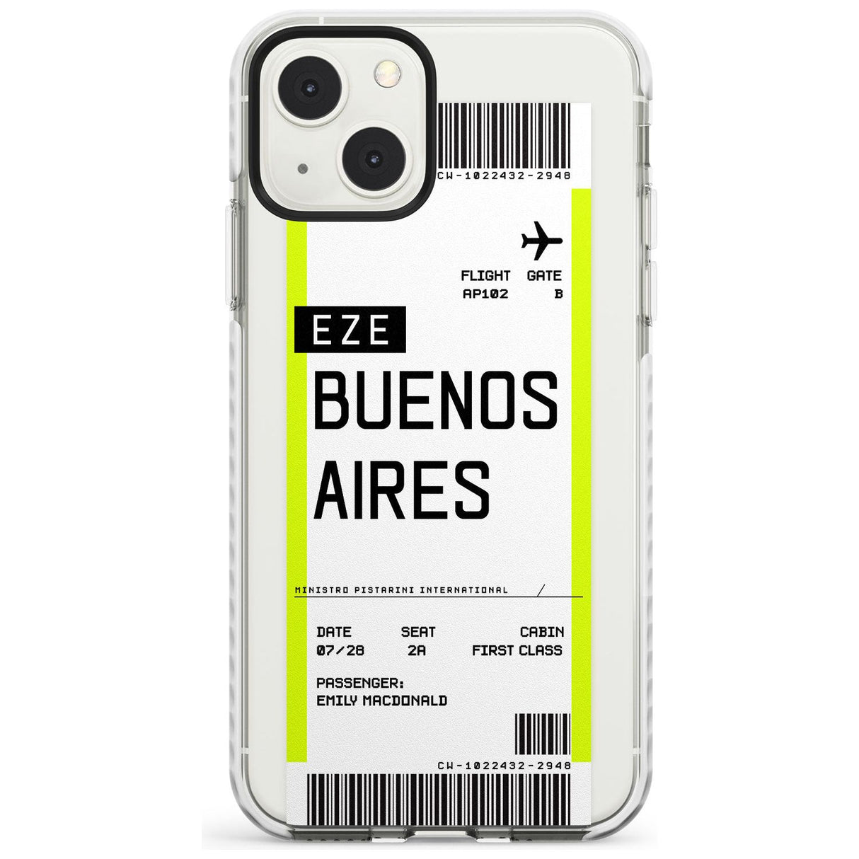 Personalised Buenos Aires Boarding Pass Custom Phone Case iPhone 13 Mini / Impact Case Blanc Space