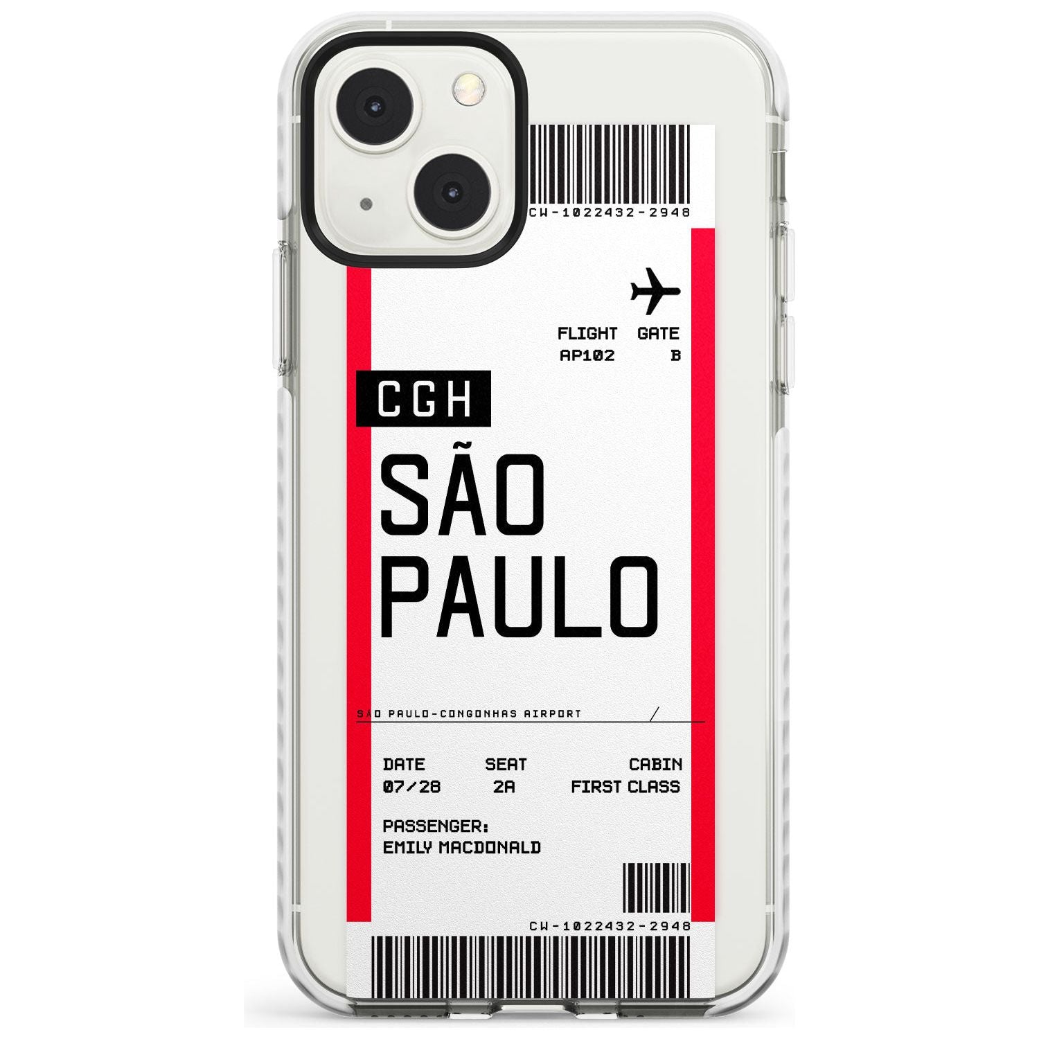 Personalised São Paulo Boarding Pass Custom Phone Case iPhone 13 Mini / Impact Case Blanc Space