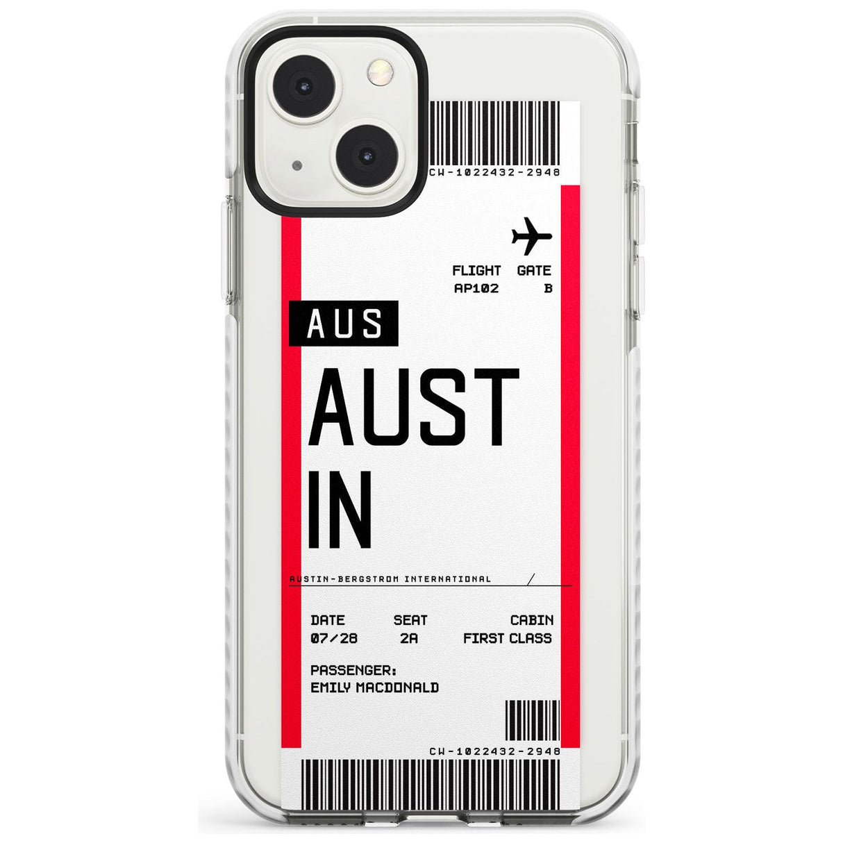 Personalised Austin Boarding Pass Custom Phone Case iPhone 13 Mini / Impact Case Blanc Space