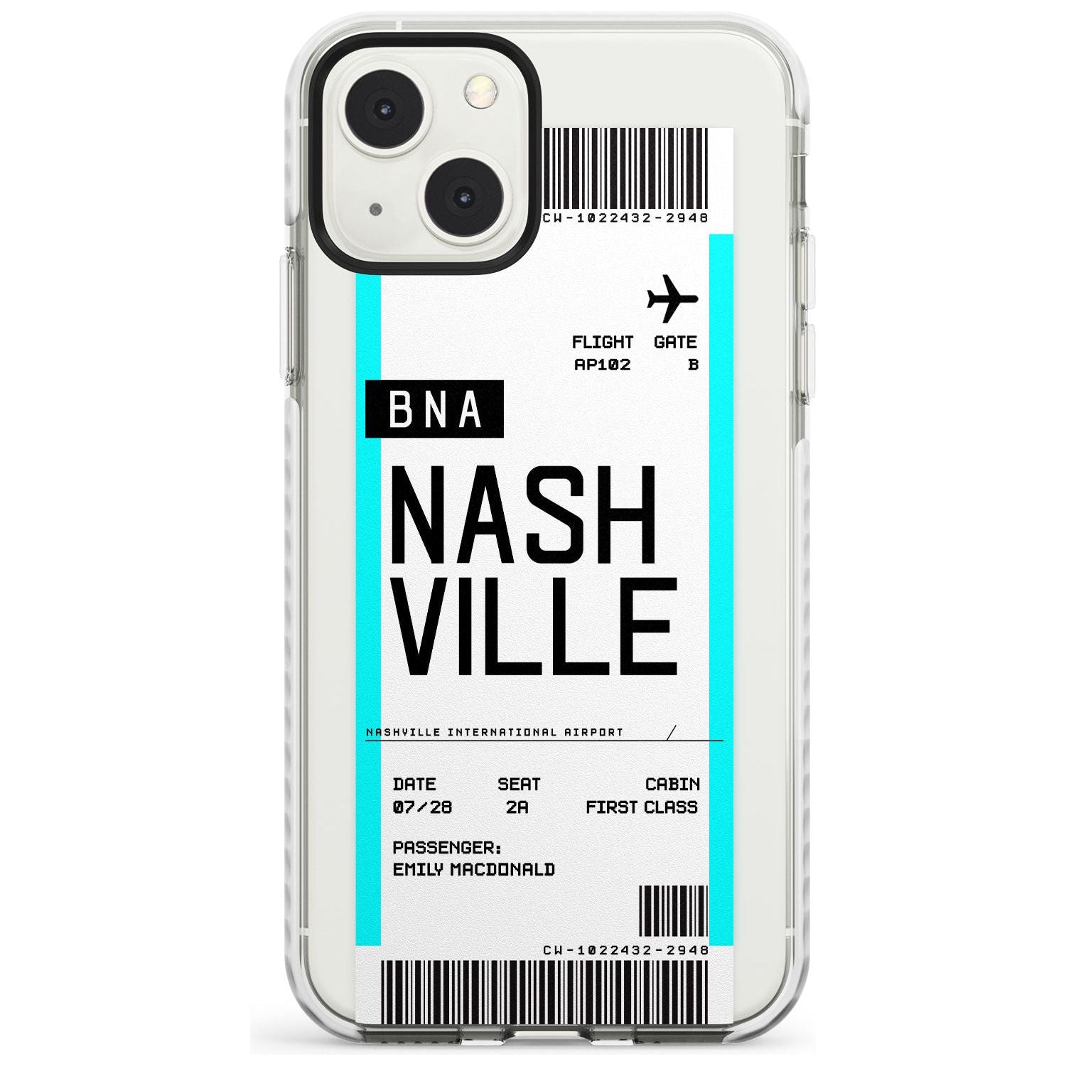 Personalised Nashville Boarding Pass Custom Phone Case iPhone 13 Mini / Impact Case Blanc Space