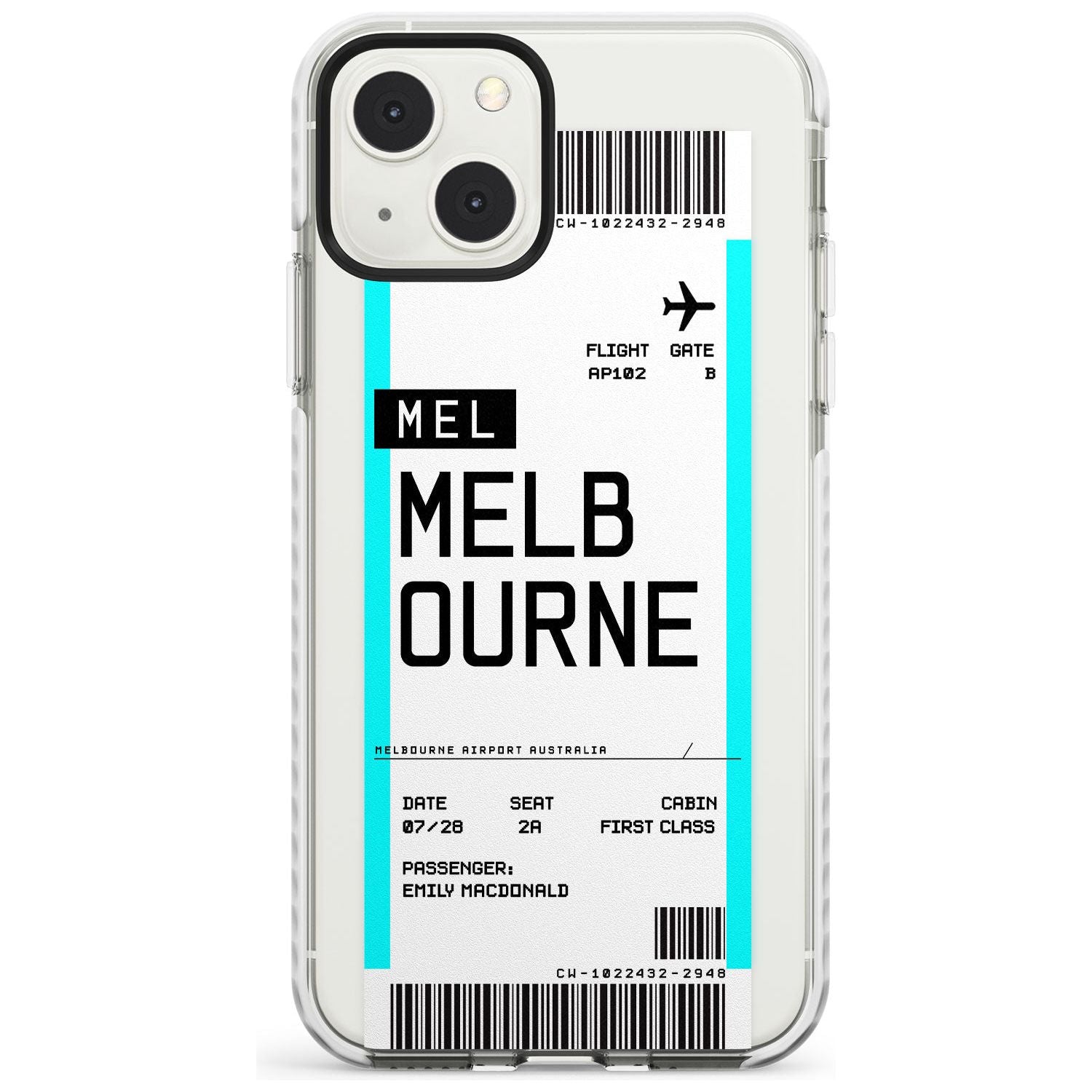 Personalised Melbourne Boarding Pass Custom Phone Case iPhone 13 Mini / Impact Case Blanc Space
