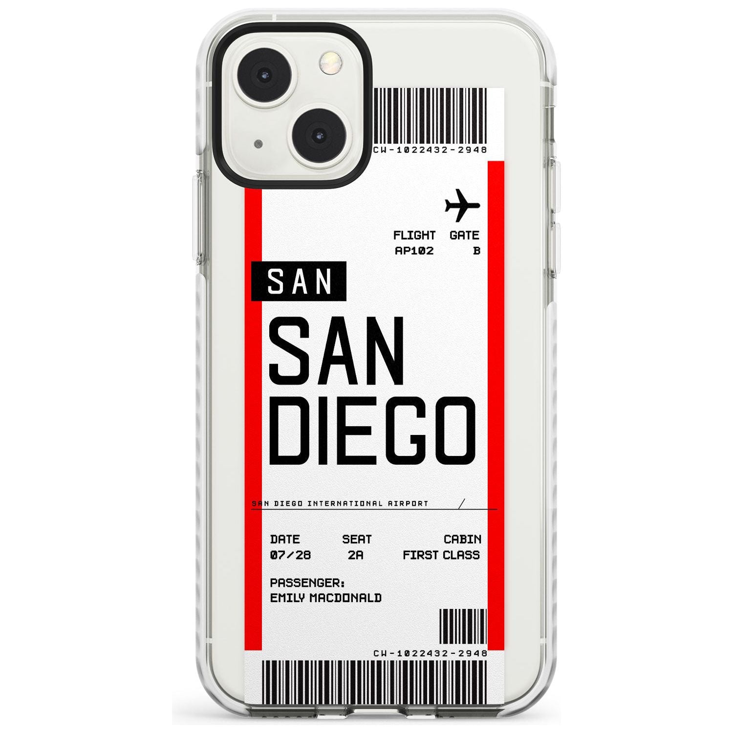 Personalised San Diego Boarding Pass Custom Phone Case iPhone 13 Mini / Impact Case Blanc Space
