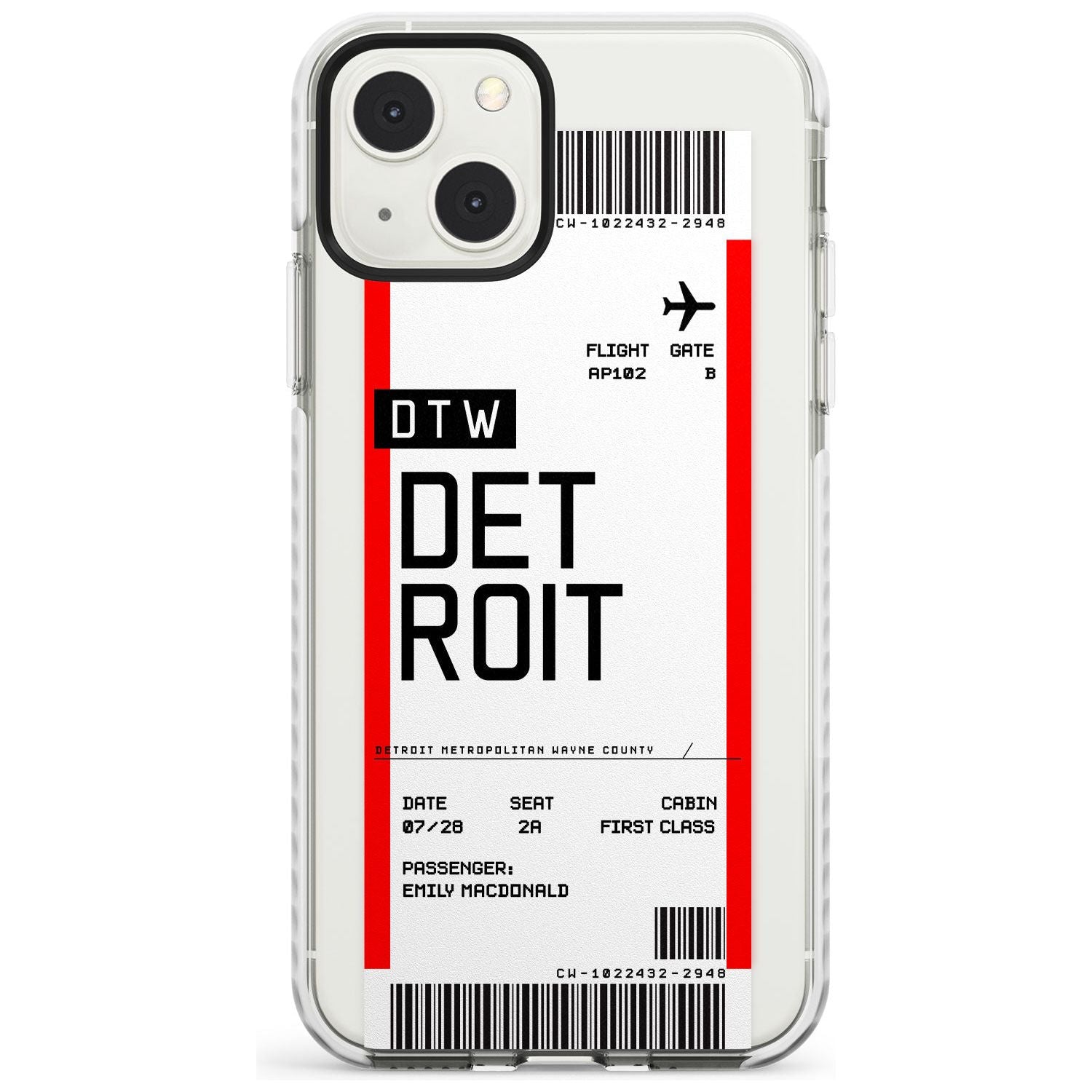 Personalised Detroit Boarding Pass Custom Phone Case iPhone 13 Mini / Impact Case Blanc Space