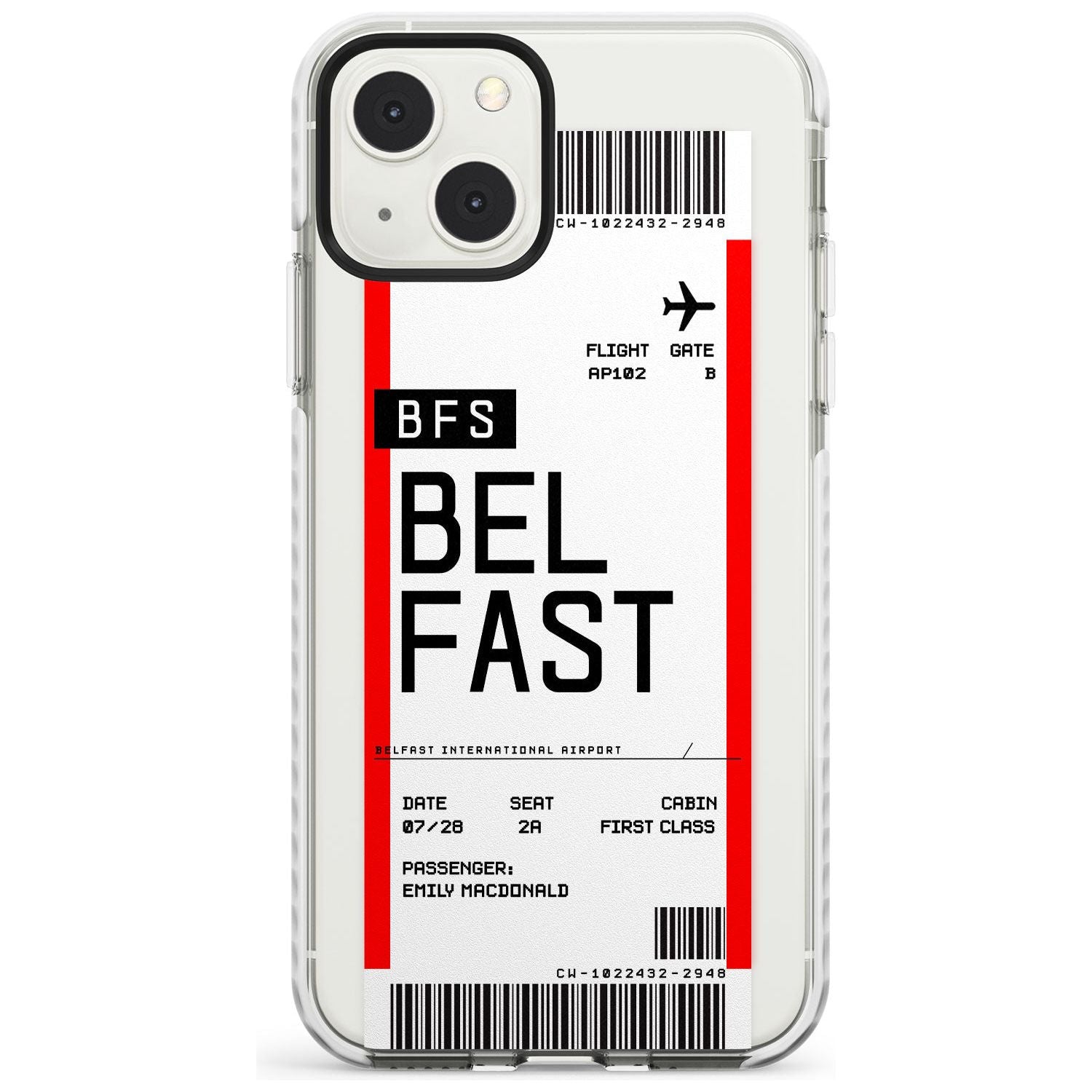 Personalised Belfast Boarding Pass Custom Phone Case iPhone 13 Mini / Impact Case Blanc Space