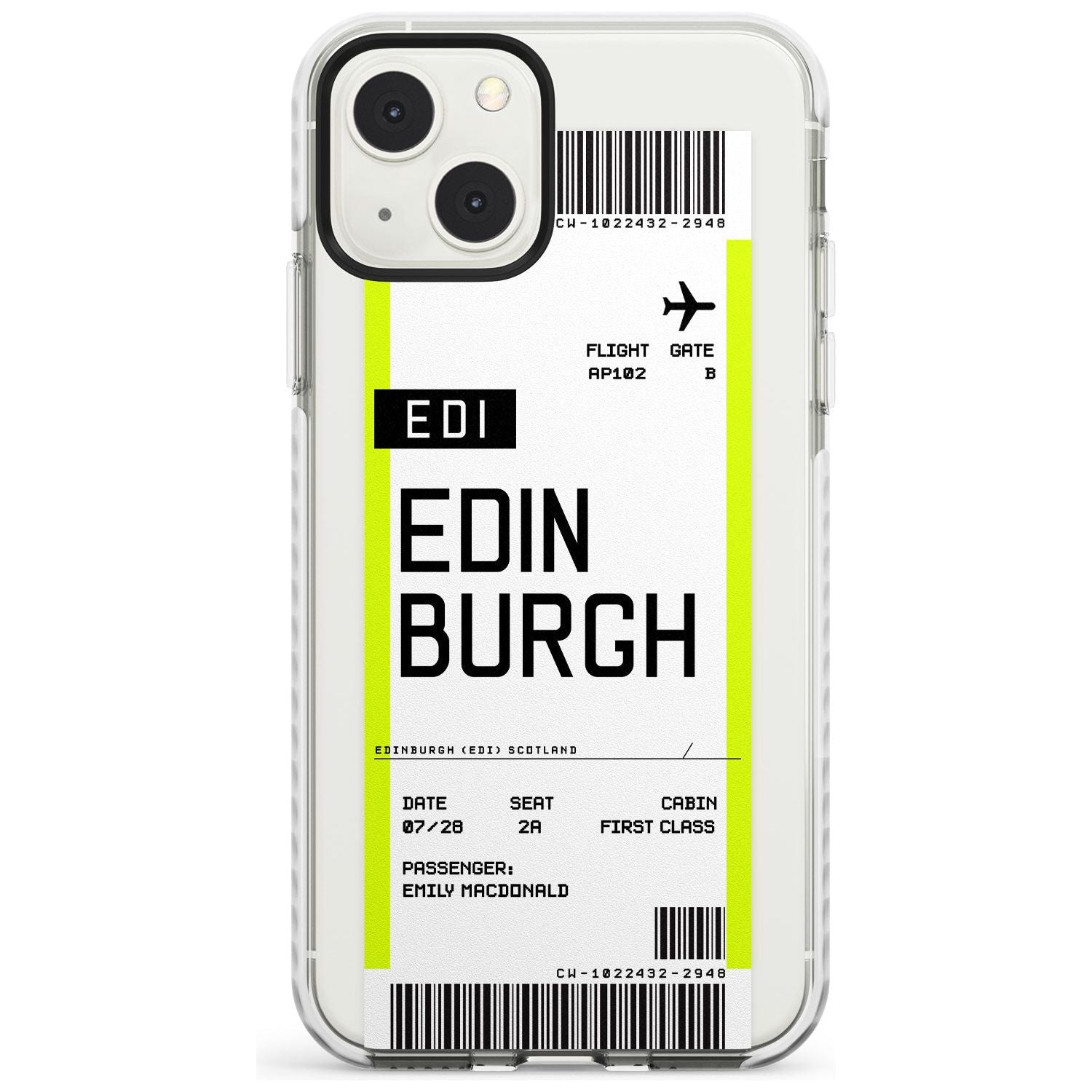 Personalised Edinburgh Boarding Pass Custom Phone Case iPhone 13 Mini / Impact Case Blanc Space