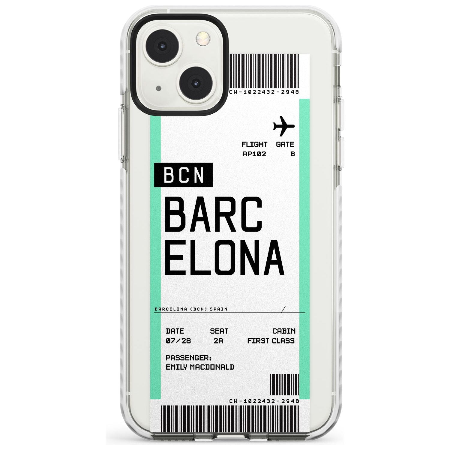 Personalised Barcelona Boarding Pass Custom Phone Case iPhone 13 Mini / Impact Case Blanc Space