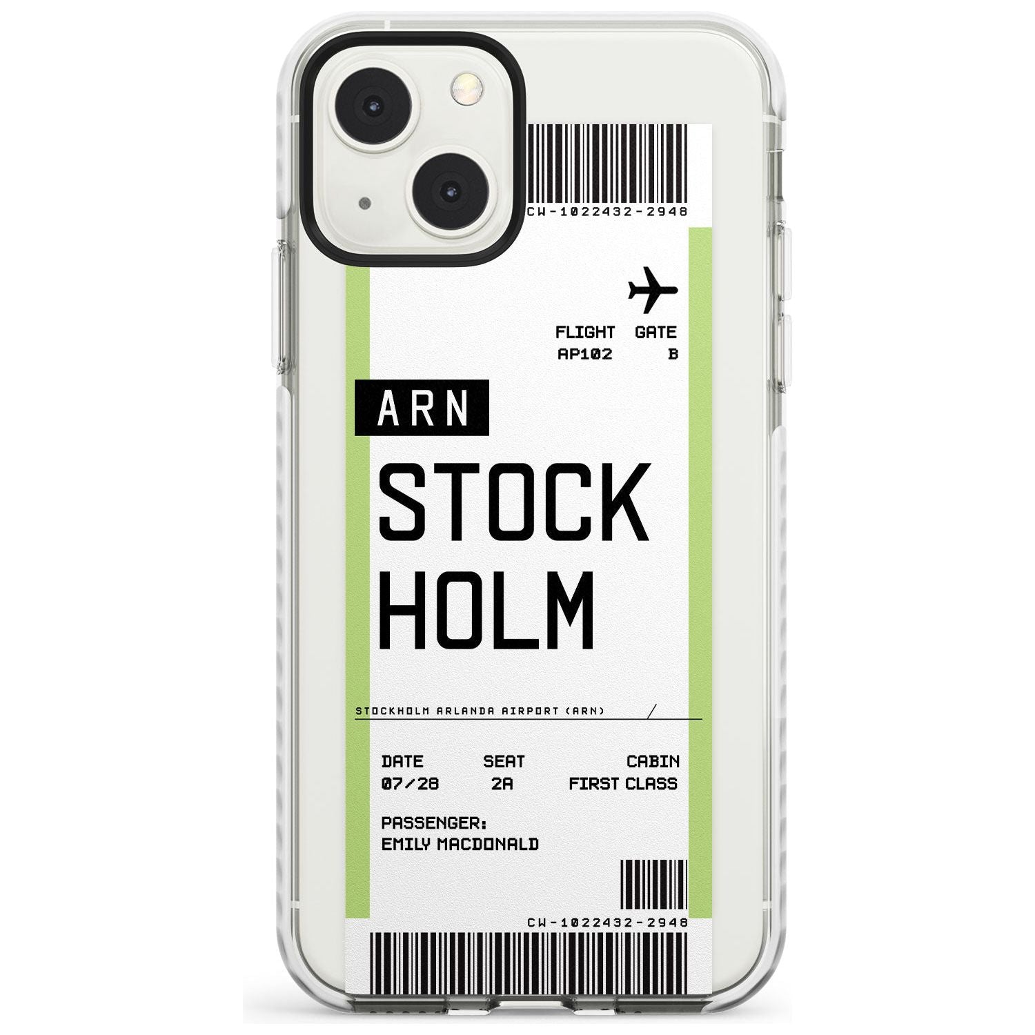 Personalised Stockholm Boarding Pass Custom Phone Case iPhone 13 Mini / Impact Case Blanc Space