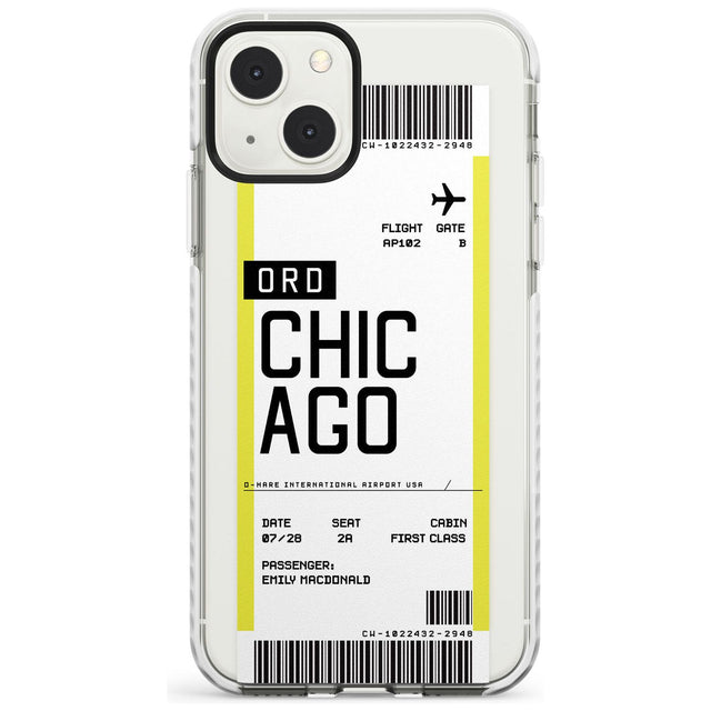 Personalised Chicago Boarding Pass Custom Phone Case iPhone 13 Mini / Impact Case Blanc Space