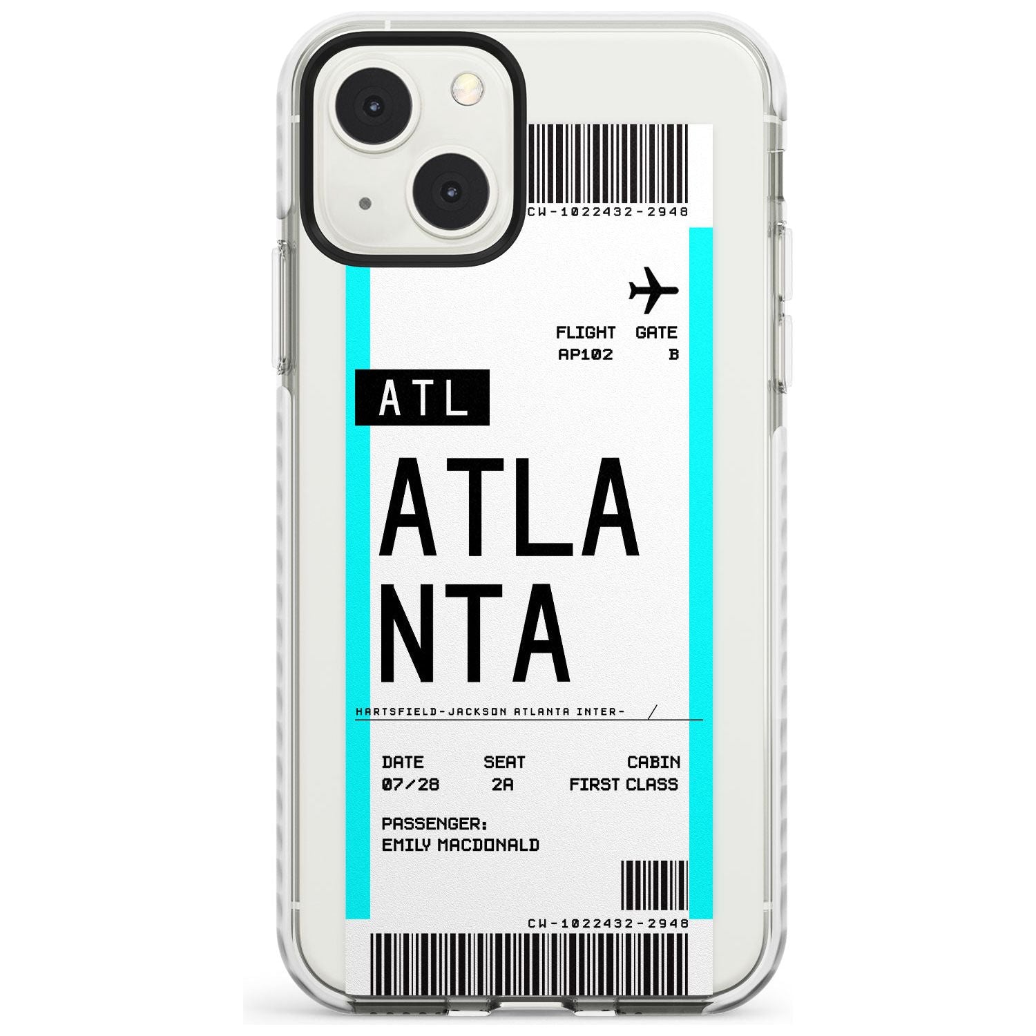 Personalised Atlanta Boarding Pass Custom Phone Case iPhone 13 Mini / Impact Case Blanc Space