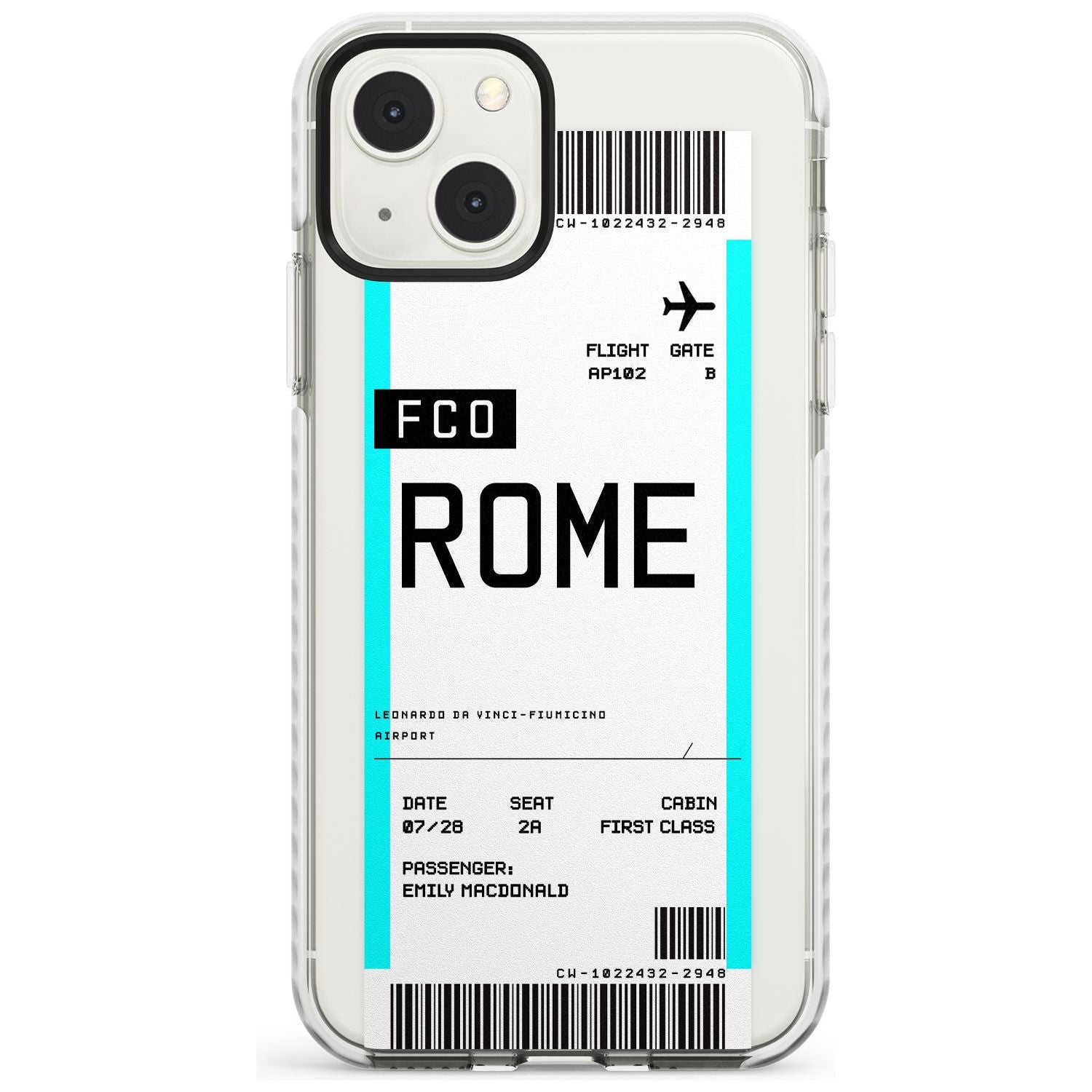Personalised Rome Boarding Pass Custom Phone Case iPhone 13 Mini / Impact Case Blanc Space