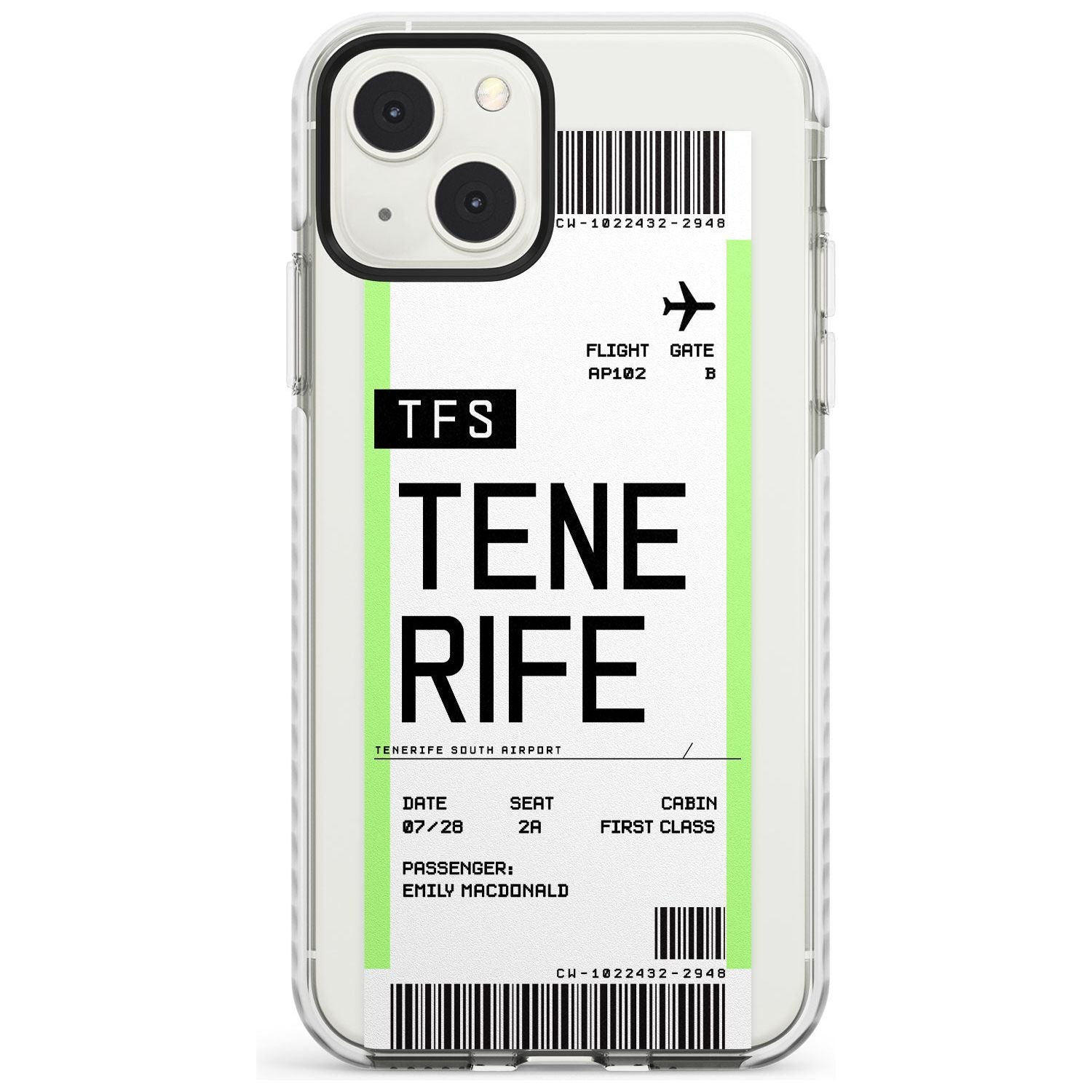 Personalised Tenerife Boarding Pass Custom Phone Case iPhone 13 Mini / Impact Case Blanc Space