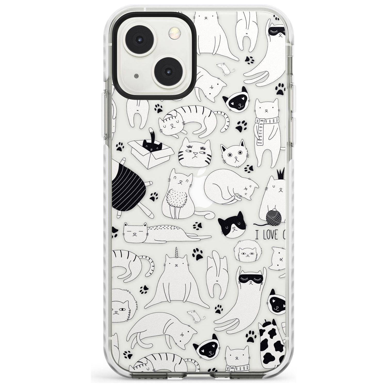 Cartoon Cat Collage - Black & White Phone Case iPhone 13 Mini / Impact Case Blanc Space