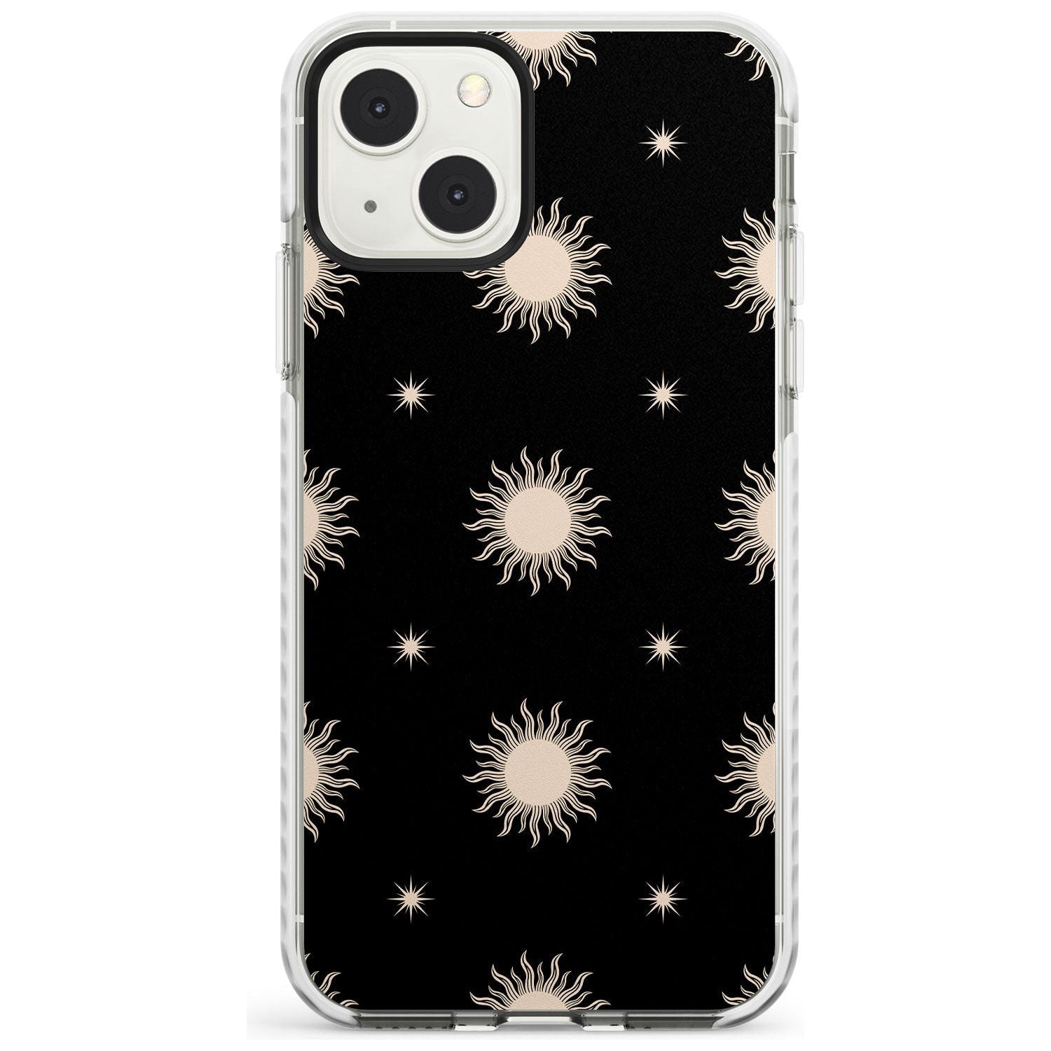 Celestial Patterns Classic Suns (Black) Phone Case iPhone 13 Mini / Impact Case Blanc Space