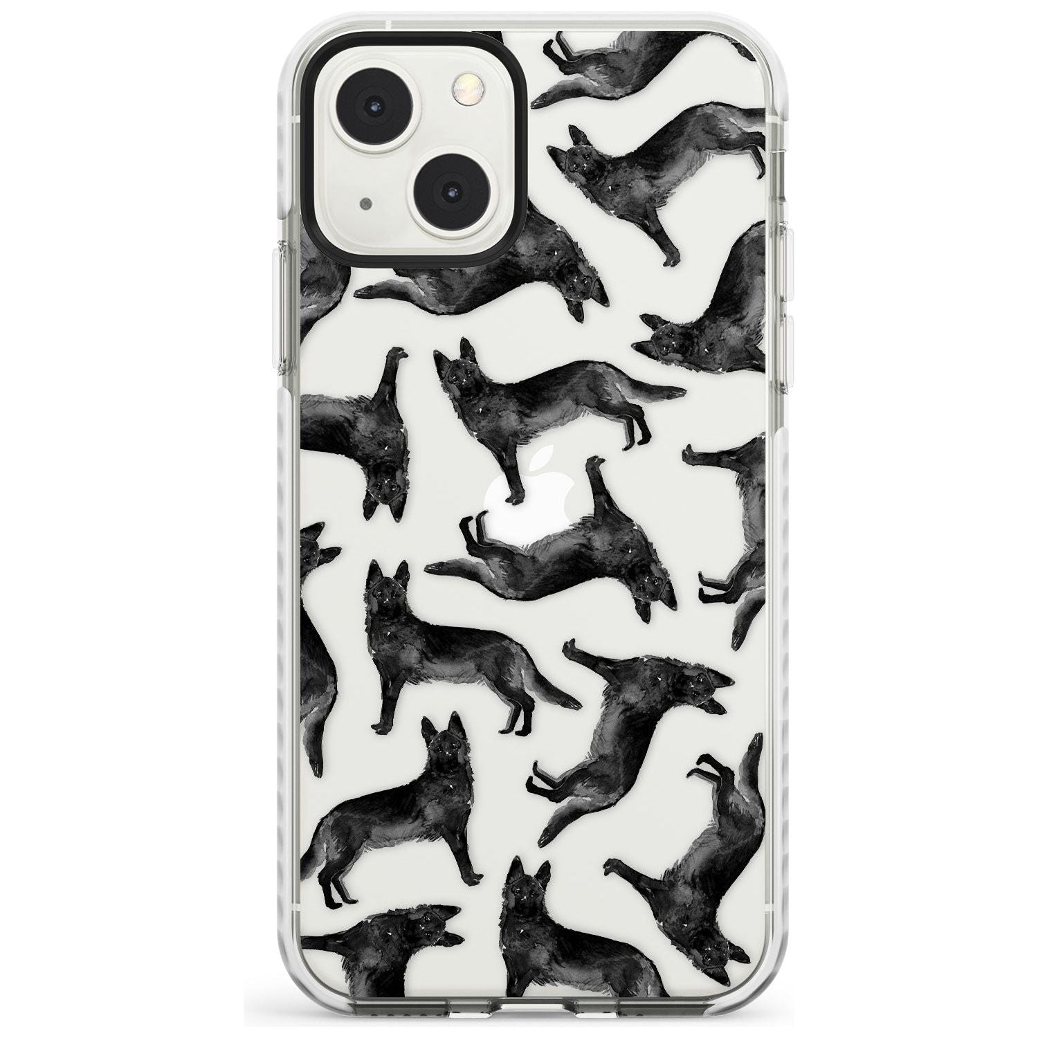 German Shepherd (Black) Watercolour Dog Pattern Phone Case iPhone 13 Mini / Impact Case Blanc Space