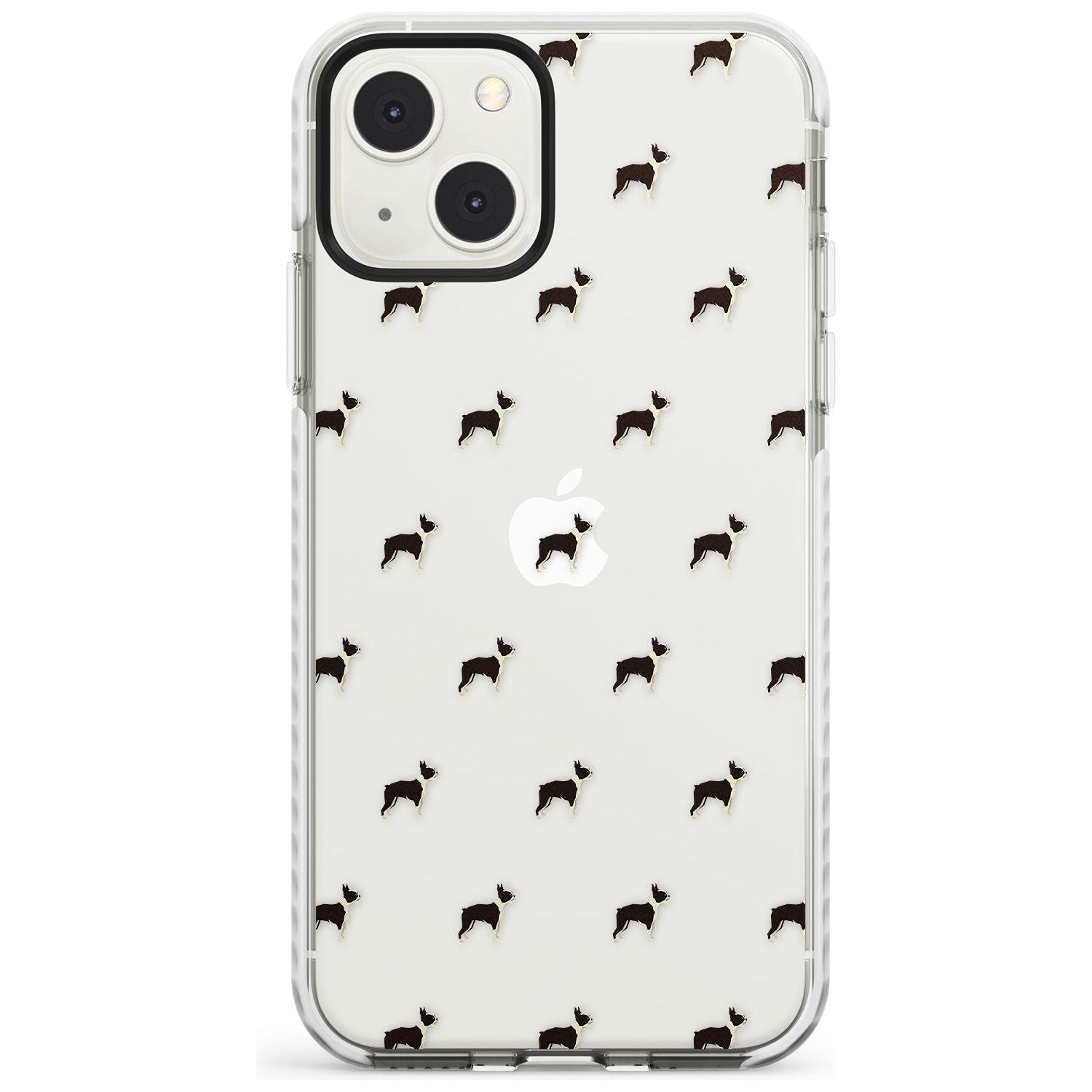 Boston Terrier Dog Pattern Clear Phone Case iPhone 13 Mini / Impact Case Blanc Space