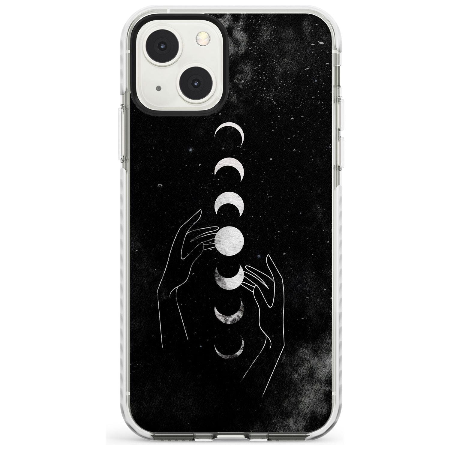 Moon Phases and Hands Phone Case iPhone 13 Mini / Impact Case Blanc Space