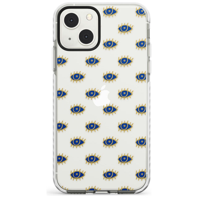 Gold Eyes (Clear) Psychedelic Eyes Pattern Phone Case iPhone 13 Mini / Impact Case Blanc Space