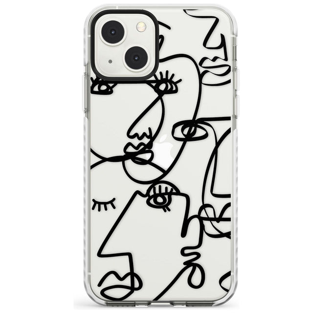Abstract Continuous Line Faces Black on Clear Phone Case iPhone 13 Mini / Impact Case Blanc Space