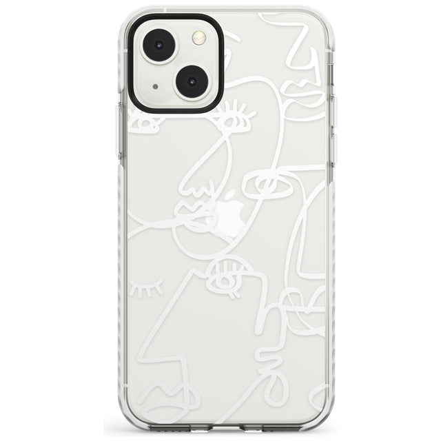 Abstract Continuous Line Faces White on Clear Phone Case iPhone 13 Mini / Impact Case Blanc Space