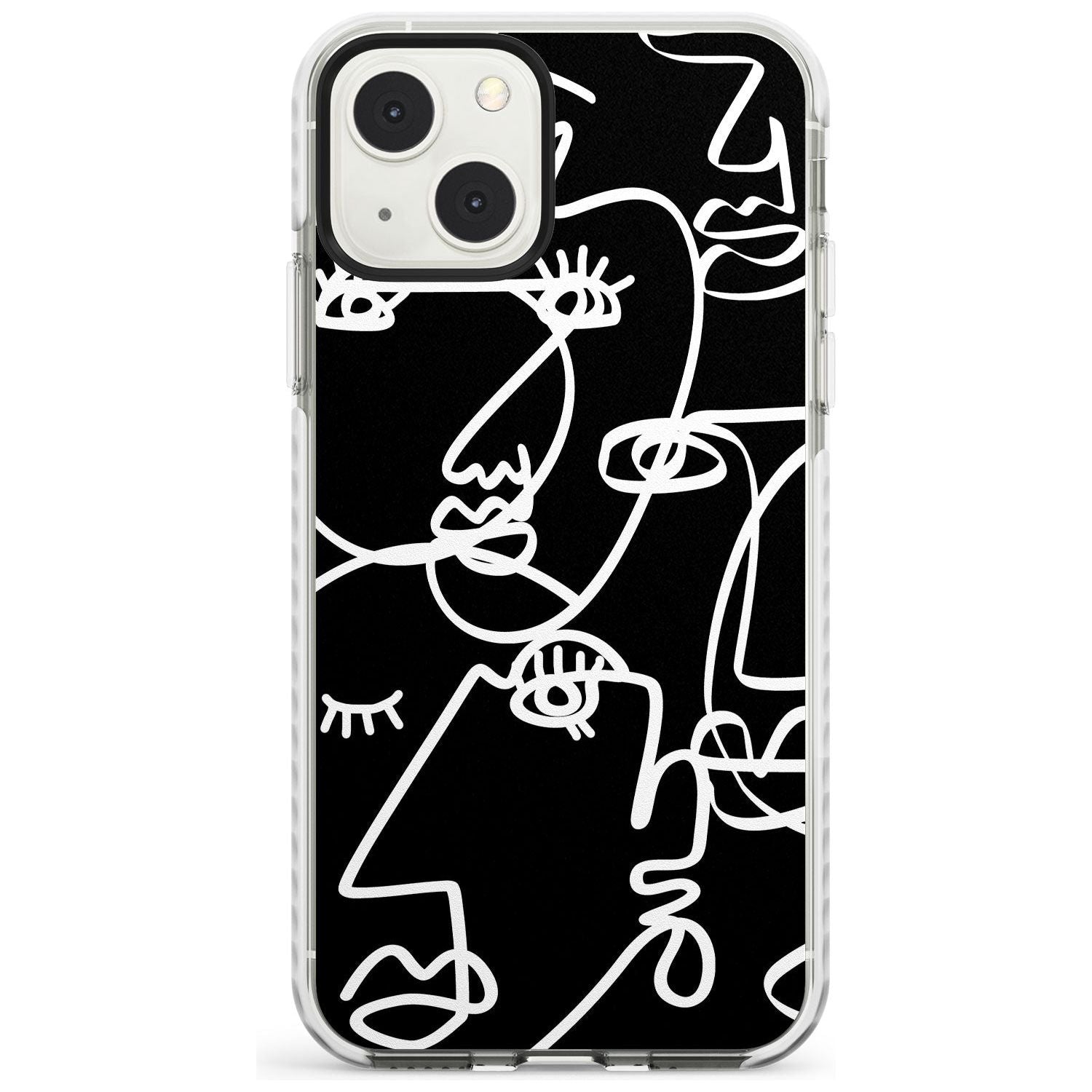 Abstract Continuous Line Faces White on Black Phone Case iPhone 13 Mini / Impact Case Blanc Space
