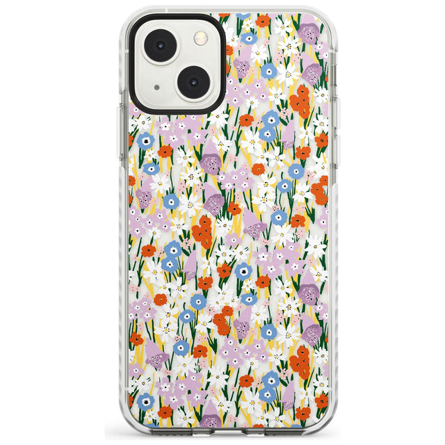 Energetic Floral Mix: Transparent Phone Case iPhone 13 Mini / Impact Case Blanc Space