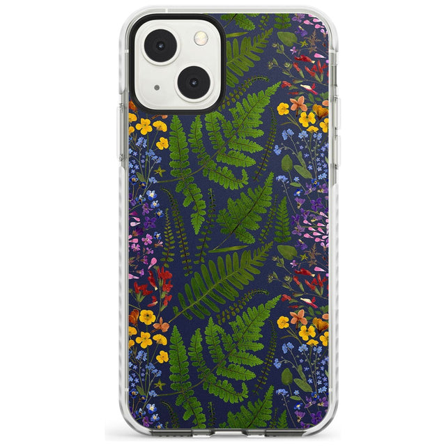 Busy Floral and Fern Design - Navy Phone Case iPhone 13 Mini / Impact Case Blanc Space
