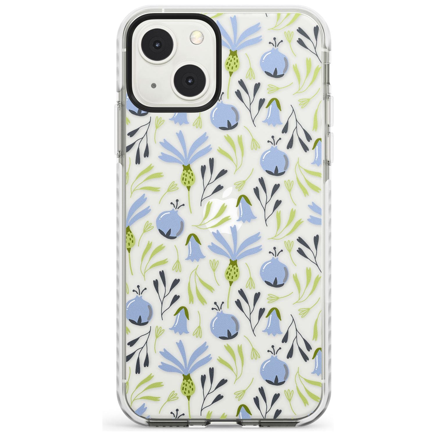 Blue Flora Transparent Floral Phone Case iPhone 13 Mini / Impact Case Blanc Space